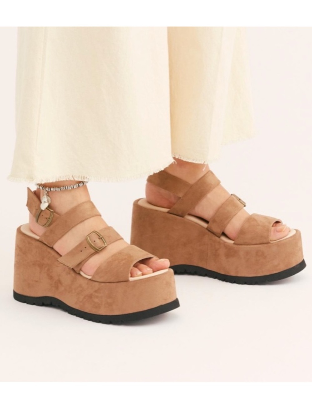 Free People Platform Suede Strappy Sandal